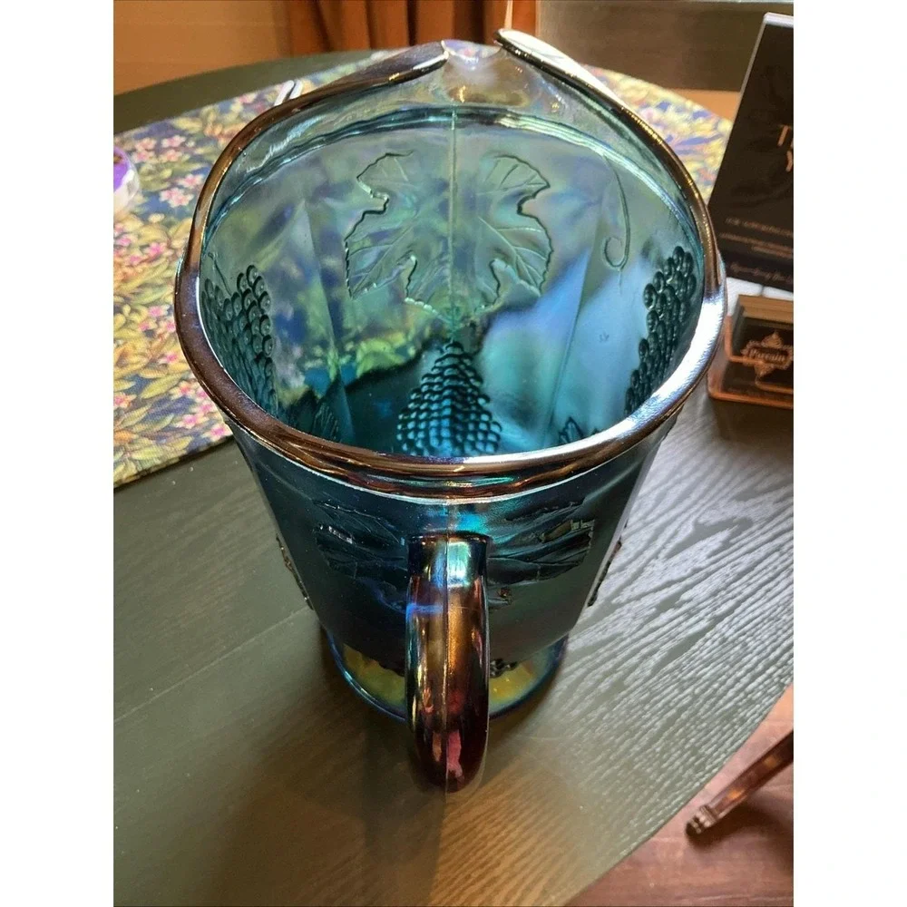 Vintage Indiana Colony Glass Grape Harvest‎ Carnival Blue Pitcher 64 Oz
